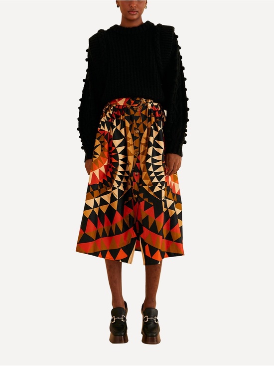 FARM Rio Dresses & Skirts - FARM Rio: Heart Deco Print, Geometric Midi Skirt in Black, Red & Tan, size xl